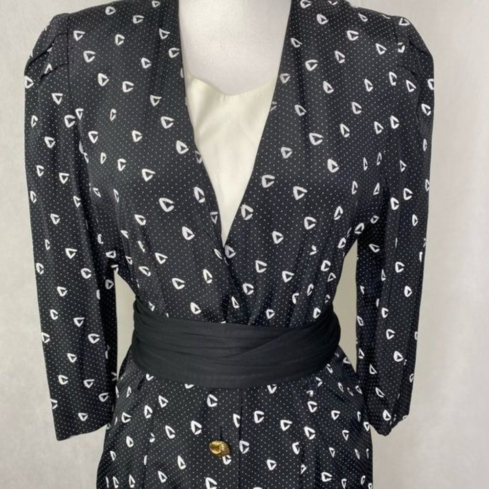 Vintage 70s 80s Whirlaway Frocks USA figure fitting dress button front size 6P - Picture 2 of 13